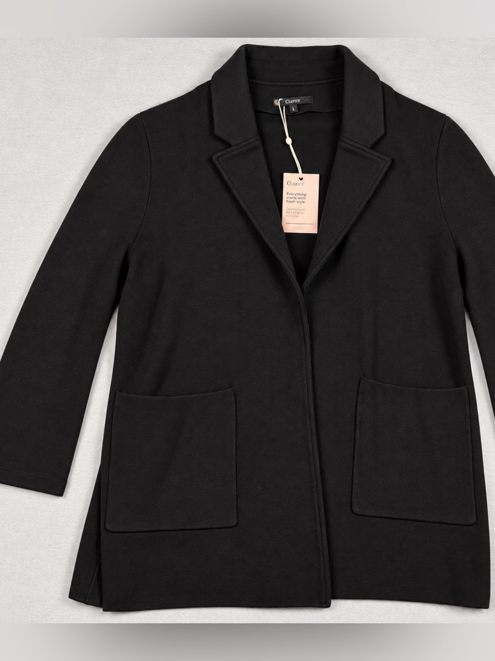 Quince Black Knit Blazer Cardigan Buttonless Pockets Size L